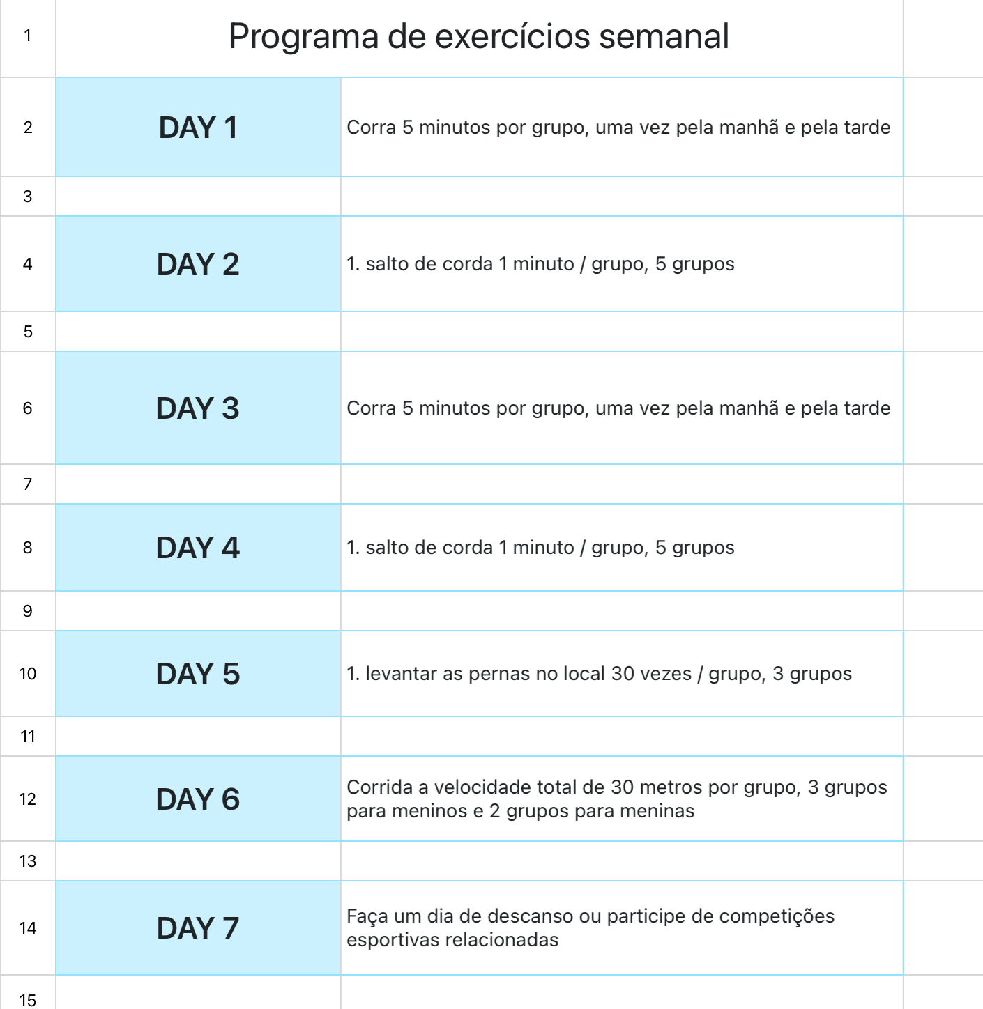 Programa de exercícios semanal